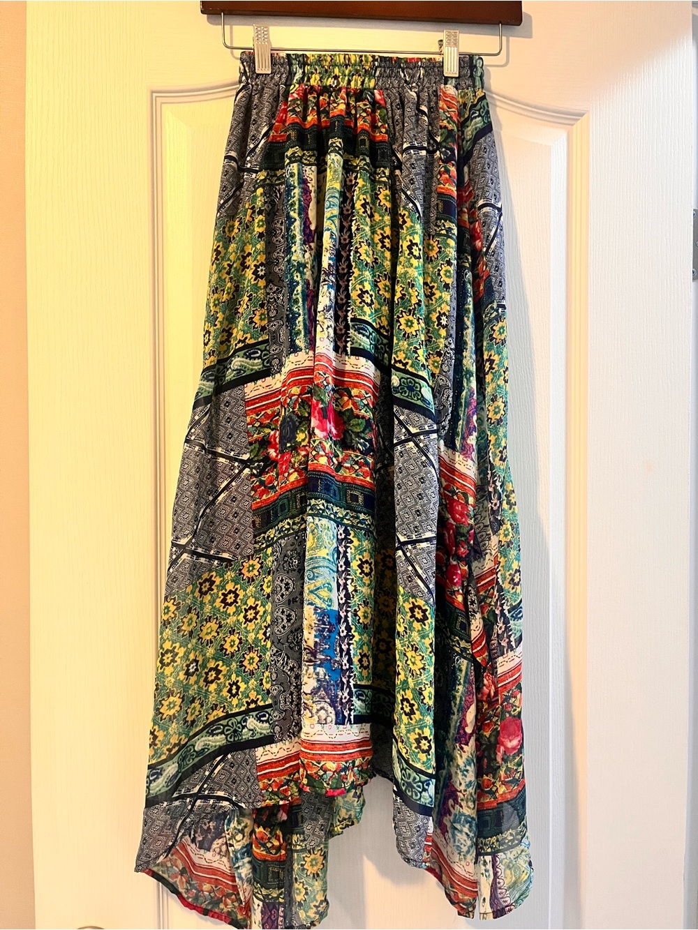Bohemian Floral Patchwork Maxi Skirt - Green Multicolor
